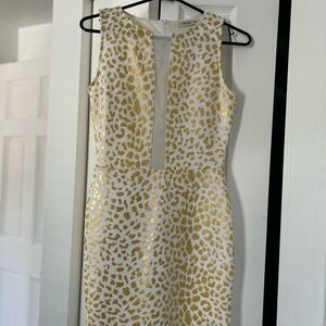 Bebe Gold and White Leopard Print Dress